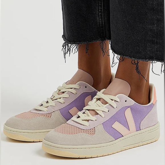 NWT!!! Veja V-10 Leather & Suede Low-Top Sneaker Multi Lavender - Picture 15 of 16